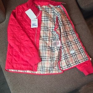 Burberry Scarlet Quilted Jacket with Check Lining